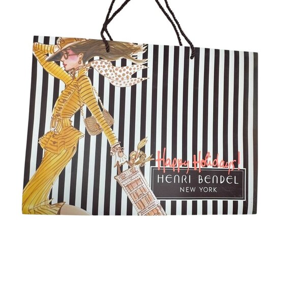 NEW Henri Bendel Large Shopping bag iconic centennial brown white stripes - Picture 2 of 4